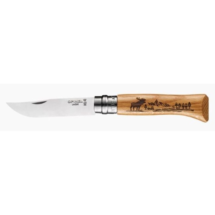 Cutit pliabil, Opinel Animalia, lemn de stejar, sistem de blocare Virobloc, 8.5 cm, natural