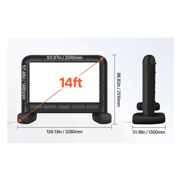 Ecran de proiectie gonflabil, 14FT, material Oxford, rezistent la pete, usor de curatat