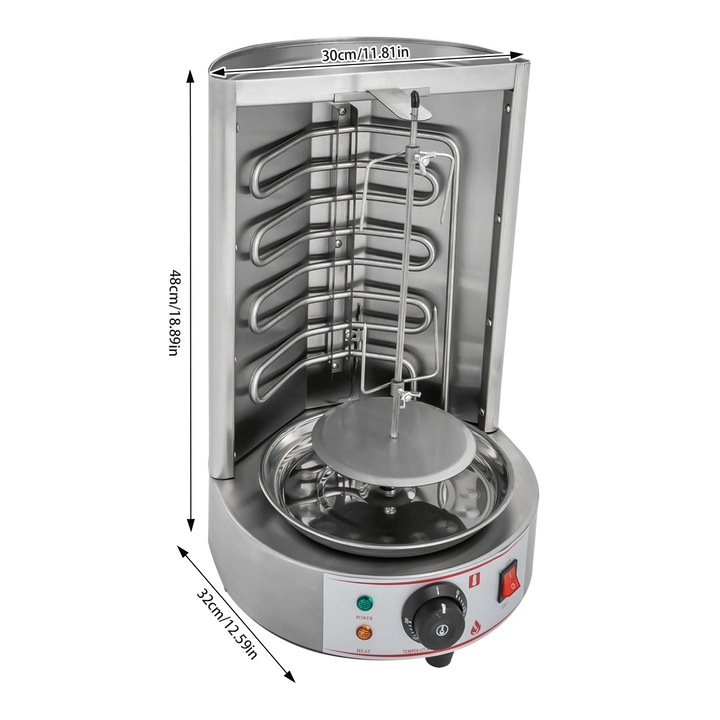 Aparat de shaorma, rotatie automata, control al incalzirii, argintiu