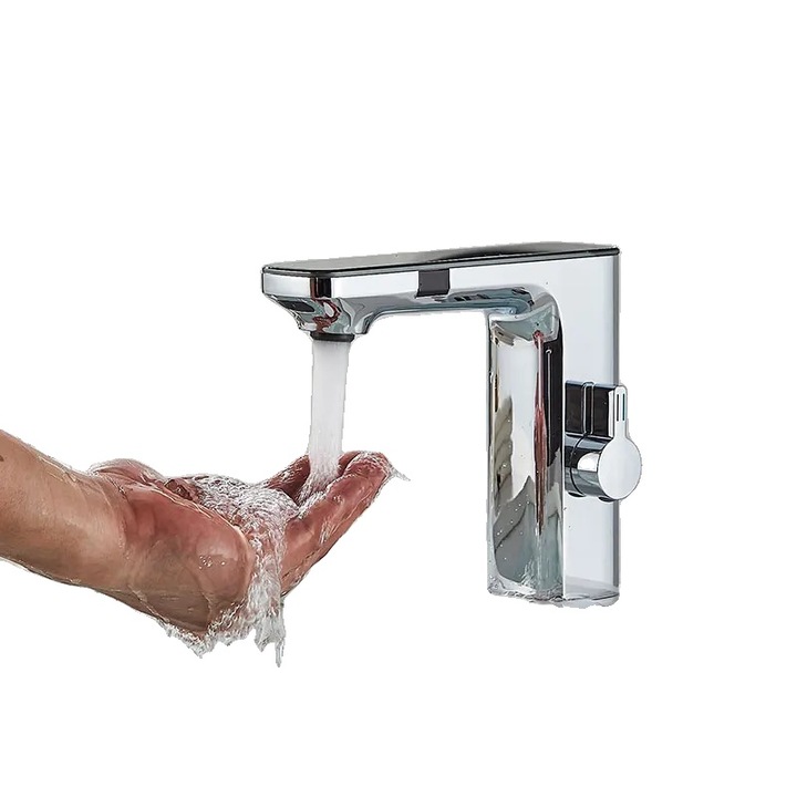 Érintésmentes érzékelős szaniter csaptelep digitális hőmérsékletkijelzővel, króm, a mosogatópultra szerelve