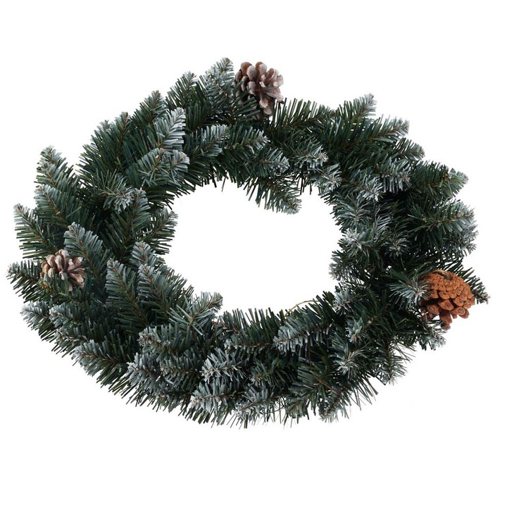 Коледен венец за врата, декорация за дома и градината, идеален за интериорна декорация, приятен и естетичен външен вид, практична употреба, лесен за поставяне, подходящ за градина и дом, 40 см, зелен