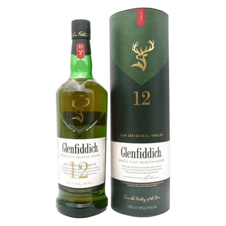 Whisky Glenfiddich 12 Ani, Single Malt, 40% Alcool, 1l