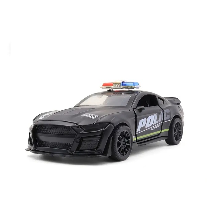 Masina politie Ford Mustang, VeliumCraft, negru, 12x5.2x4.3 cm