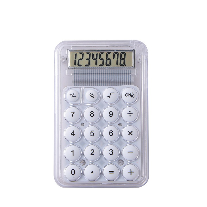 Mini calculator, pentru studenti, compact si silentios, alb