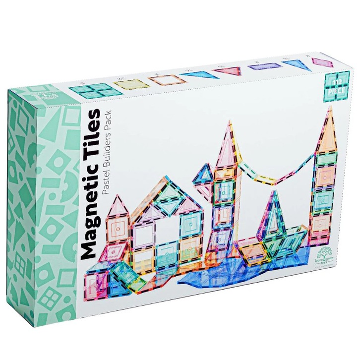 Set constructie cu placi magnetice, Pastel builders Pack, Learn & Grow, 112 piese, 3 ani+, Joc creativ STEAM
