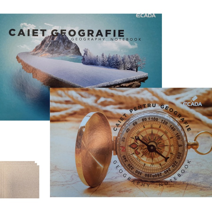 Set 4 caiete GEOGRAFIE, A4 (mare), 24 file + 5 cartonase pentru notite FLR