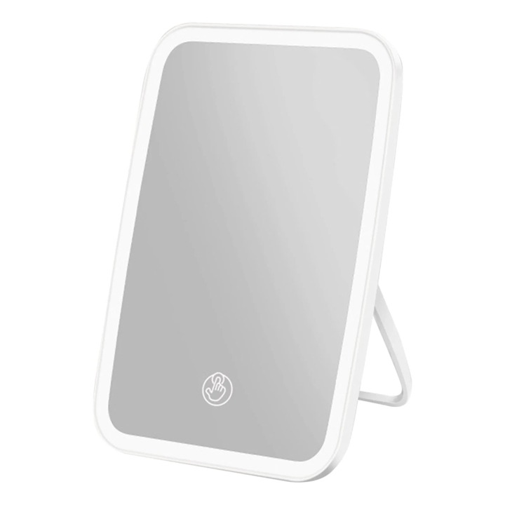 Oglinda cosmetica portabila cu suport, 10x marire, dimensiuni 12x14cm, culoare alba