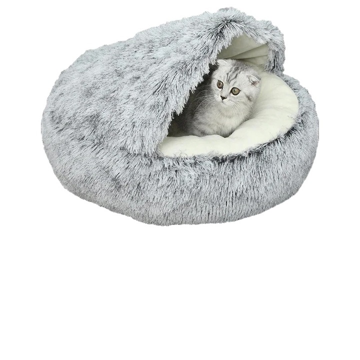 Culcus pentru animale, material plus, design semi-inchis, multicolor, 40cm