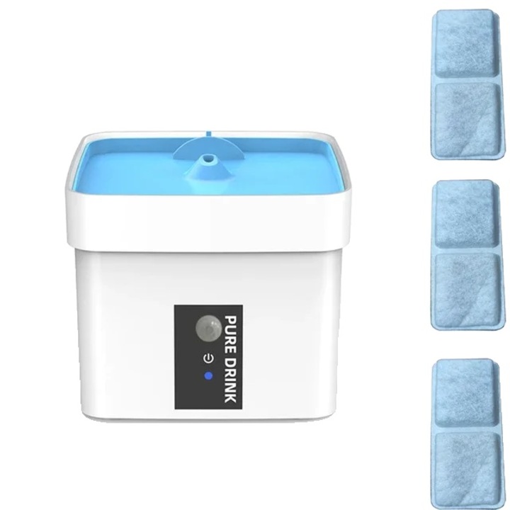 Dispenser de apa pentru animale, cu senzor, capacitate ajustabila, albastru, 50g-100g