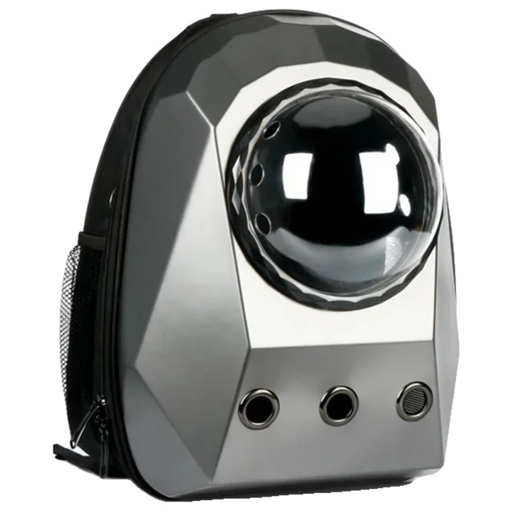 Ghiozdan pentru animale de companie, design respirabil, inchidere sigura, gri inchis, 32x29x42cm