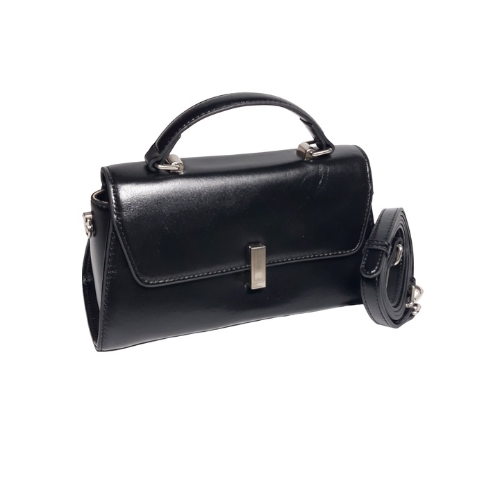 Női táska, kicsi, valódi bőrből, fekete, 22x13x9