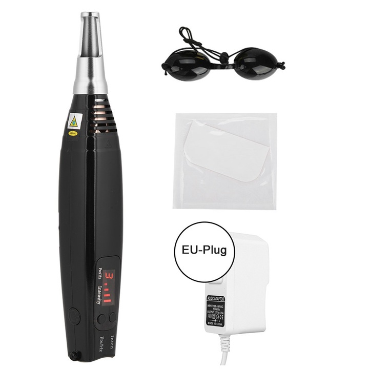 Пистолет за премахване на татуировки и петна с червена светлина, 3 интензитета, със защитни очила