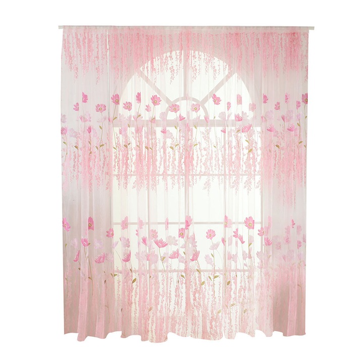 Poliészter voile függöny, rózsaszín, 100x200cm, virágos dekoráció