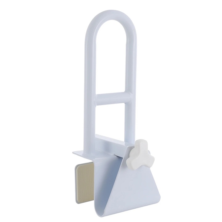 Suport pentru cada, Maner de sprijin, Pentru seniori, Fara gaurire, Latime de prindere reglabila 8–17, 5 cm, Metal, Alb