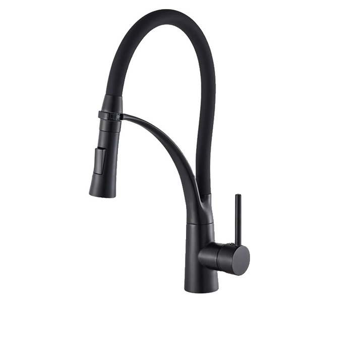 Смесител за баня, матово черен, с мобилен душ, за монтаж на плот, 44,5 см x 18 см x 16 см