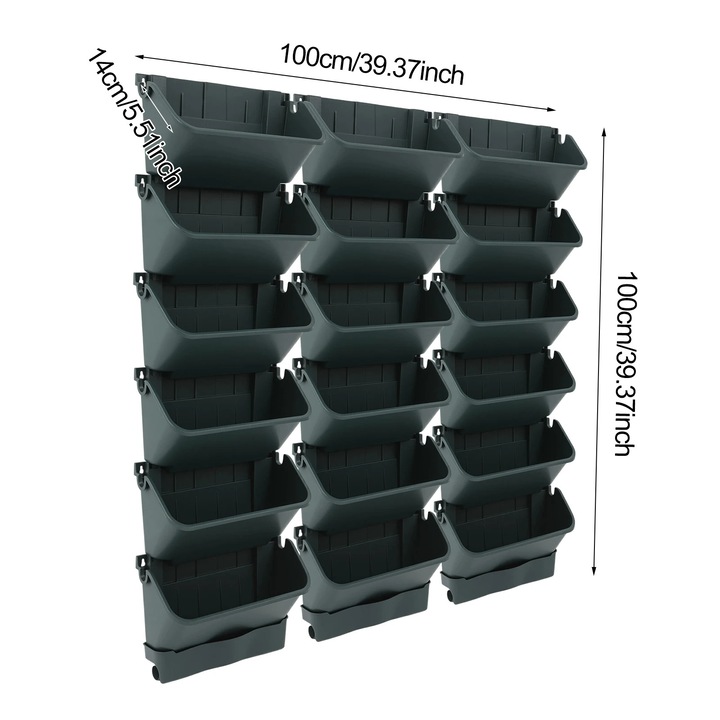 Set ghivece suspendate, Polipropilena / Cauciuc, Sistem de udare inteligent, Design economisitor de spatiu, Pentru 18 plante, Verde