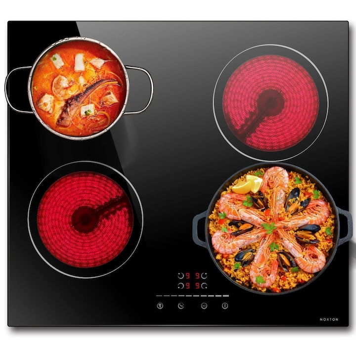 Plita ceramica incorporata, 4 zone de gatit, control touchpad, negru, UE