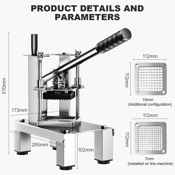 Taietor cartofi, Taietor pentru cartofi prajiti, Vertical, Otel inoxidabil, Taietor legume pentru cartofi, castraveti, morcovi, Argintiu