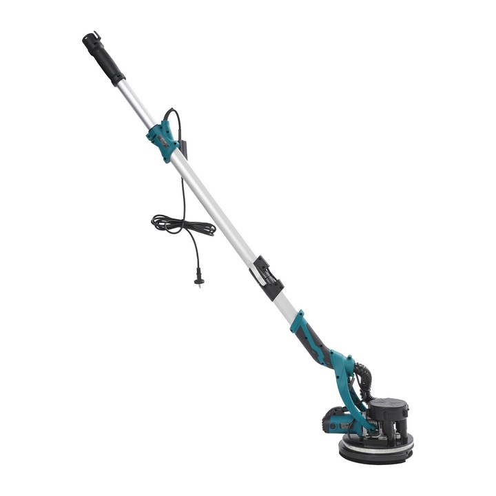 Slefuitor de gips pentru pereti si tavan, Slefuitor excentric, 850W, 800–1800 rpm, 6 viteze, LED, Sac colector praf, Cap reglabil 0–90°, Lake Blue