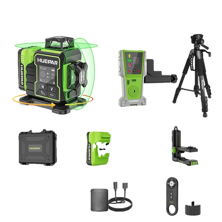 Nivel laser, 12 linii, control Bluetooth, auriu, distanta de lucru 20m, acumulator 2600mAh