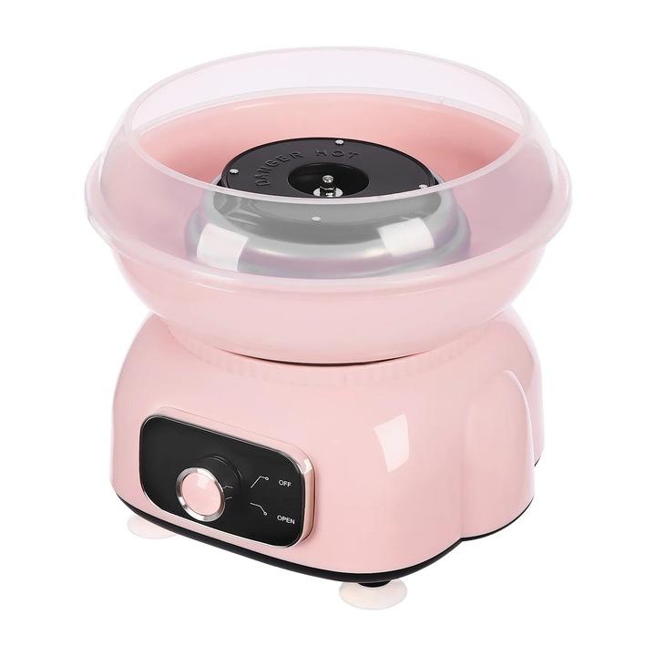 Aparat de vata de zahar, model de masa astronaut, 500 W, tub de incalzire cu cuart, incalzire in 3 s, design anti-stropire, priza UE, roz