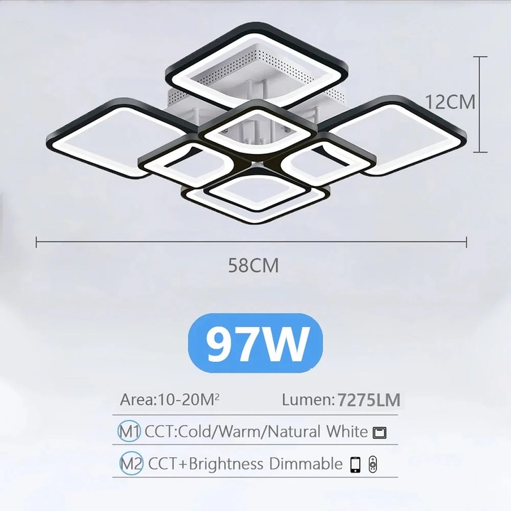 Lustra moderna, control inteligent, dimabil, negru