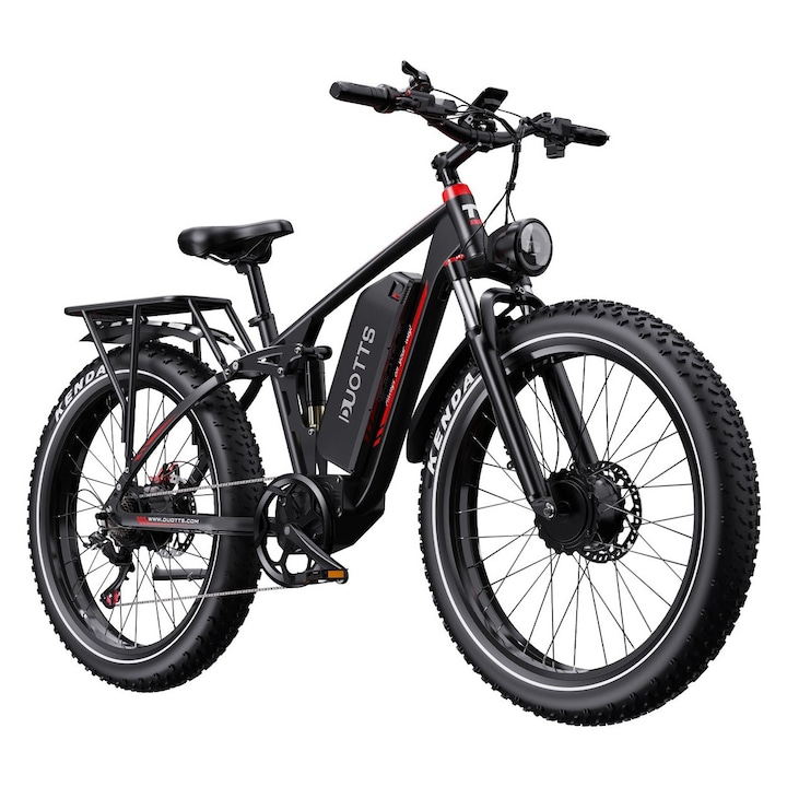 DUOTTS S26 elektromos kerékpár, 2x750W, hatótávolság 100-120 km, első és hátsó felfüggesztés, 26x4.0 colos kerekek