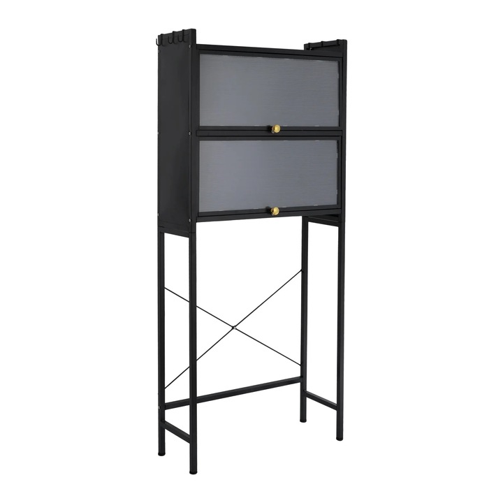 Suport de baie, design compact, structura rezistenta, negru, 70x25x167cm, 3 etaje