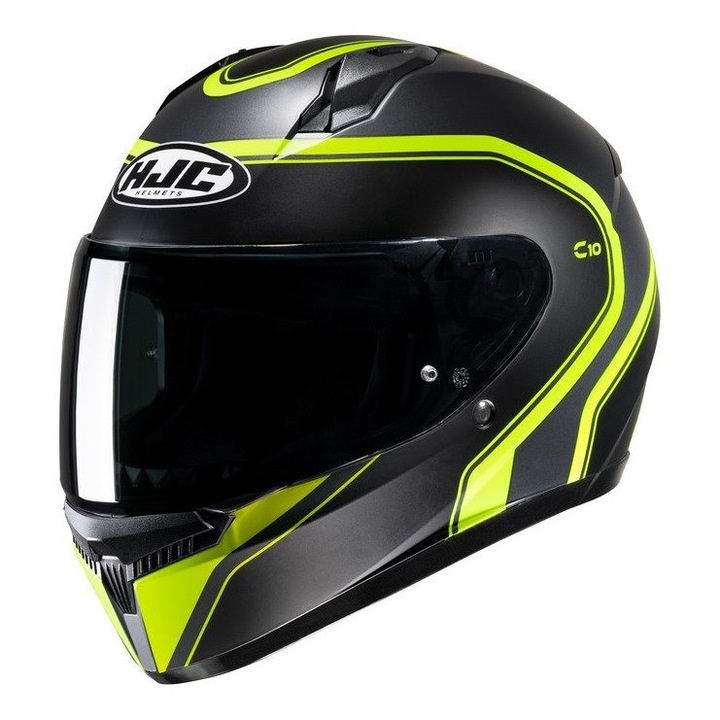 Casca moto HJC C10, neagră, vizieră transparentă, sistem de ventilație avansat