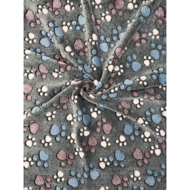 AIO Factory polár takaró, 100x70cm, szürke, többszínű mancs mintás, S méret