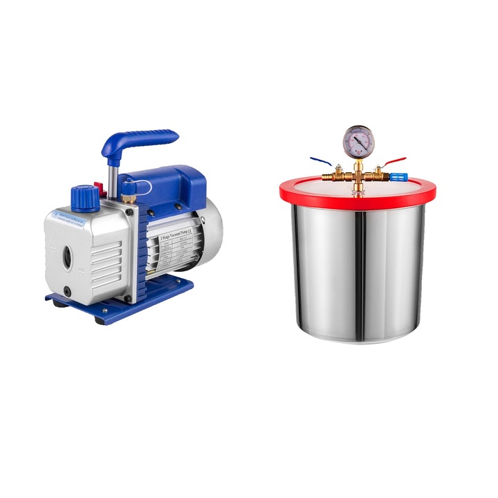 Вакуумна помпа, Vevor, 4 CFM, камера от неръждаема стомана, 3 галона, 1 степен