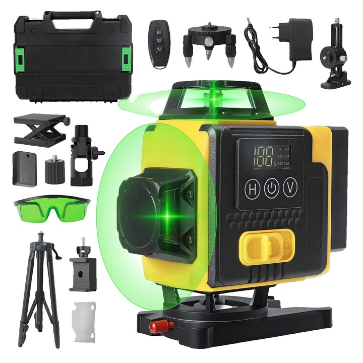Nivela laser 360, 16 linii, galben, cu trepied ajustabil