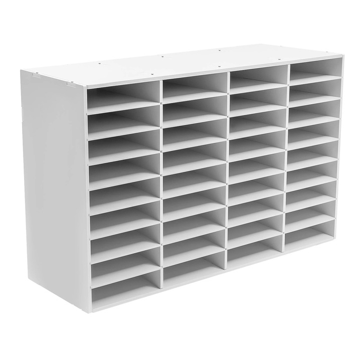 Dokumentumrendező, irodalmi polc 36 rekesszel, strapabíró PVC, 23,7×6 cm-es nyílás, 80 kg teherbírás, kivehető elválasztók, csúszásmentes lábak, fehér