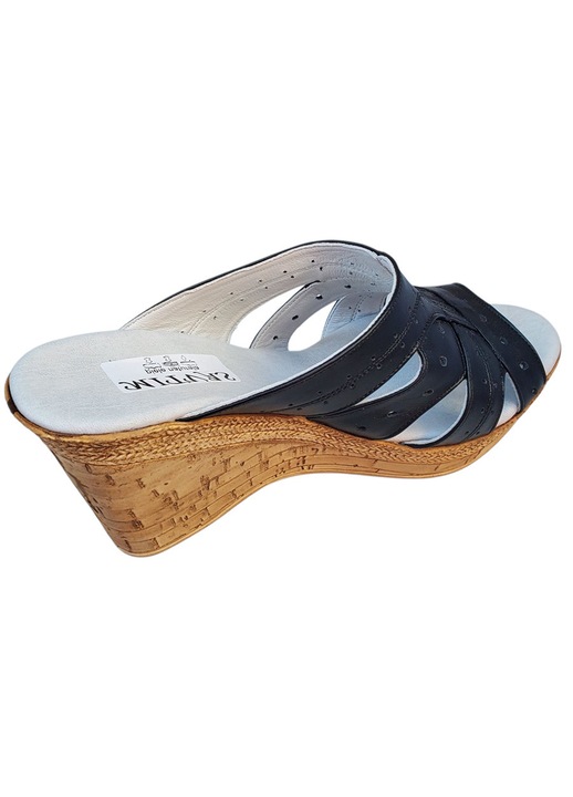 Papuci Dama Negru Cu Platforma Din Piele Naturala, Talpa Inalta Din Poliuretan, Stil Casual-Elegant, Produs Romanesc, Marimea 35