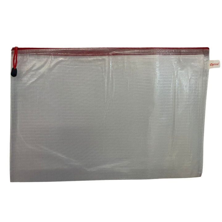 Mapa Mesh Pvc, Pentru Protectie Documente A3, 280 Microni, Translucenta, Cu Fermoar Rosu, Optima