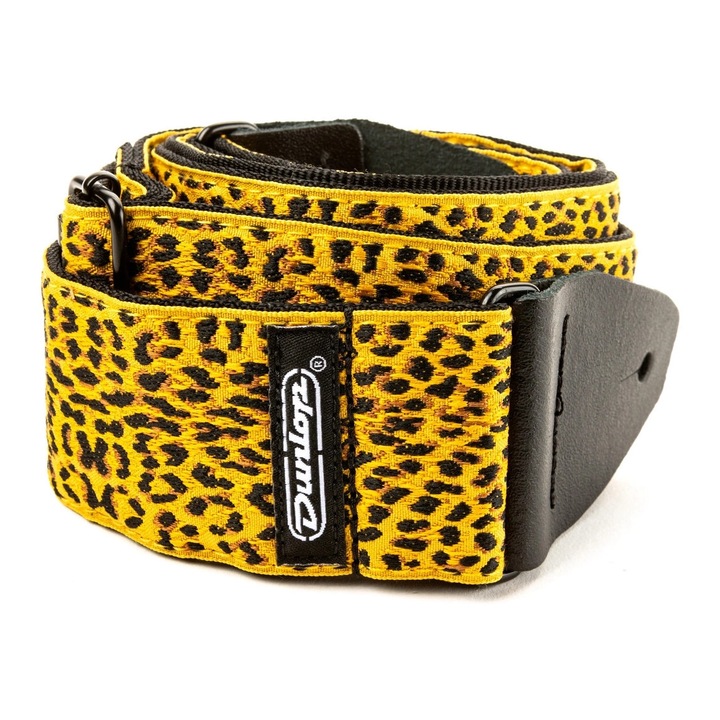 Curea chitara Dunlop D67-25 Jacquard Leopardskin, textil, capete din piele, 91 kg tracțiune