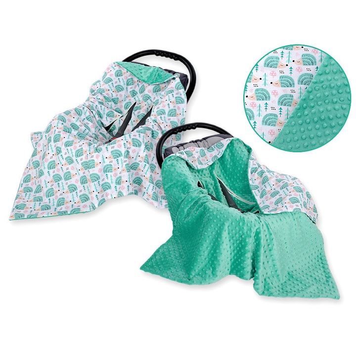 Бебешко одеяло Бобоно, 100x100см, минки и памук, синьо/бяло, за столче за кола и количка