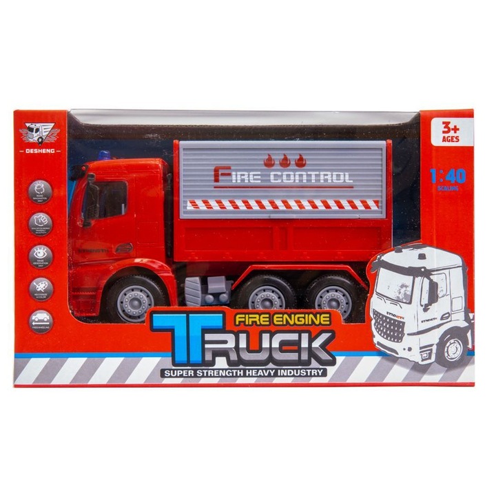 Пожарна кола с фрикционен мотор, Kathay-Haster, 18 см, отварящ се капак, 22x9x13 см