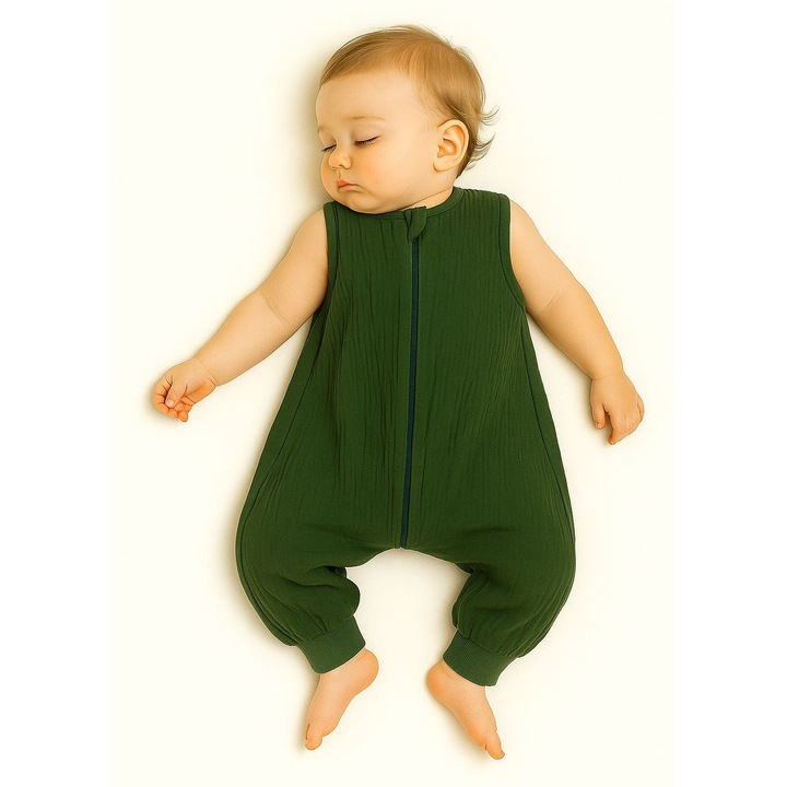 Sac de dormit pentru copii My Sweet Baby, muselina, 9-24 luni, 87x30x50cm, verde padure