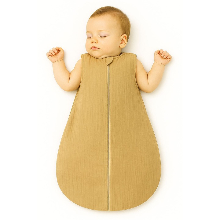 Sac de dormit pentru copii My Sweet Baby, muselina, 6-12 luni, 76x30x50cm, TOG 1.0, galben