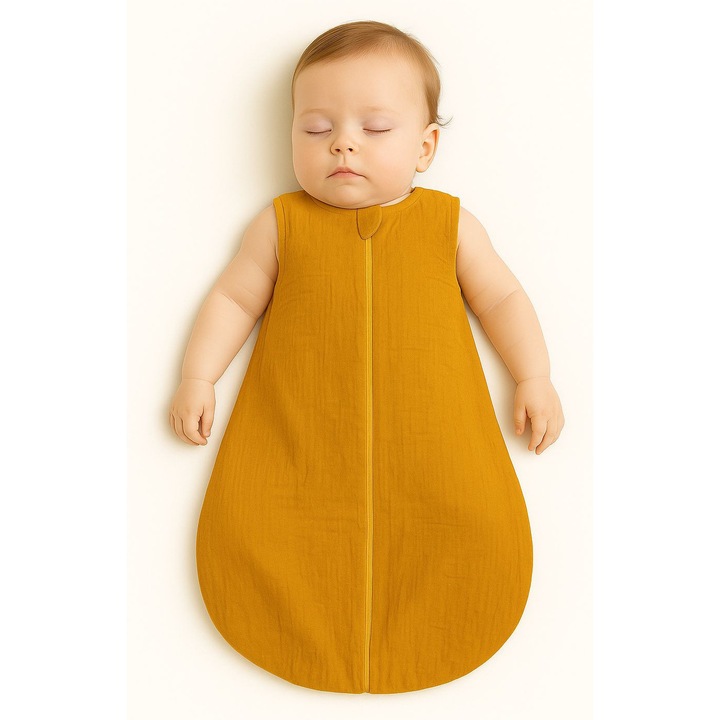 Sac de dormit pentru copii My Sweet Baby, muselina, 6-12 luni, 76x30x50cm, TOG 1.0, galben mustar