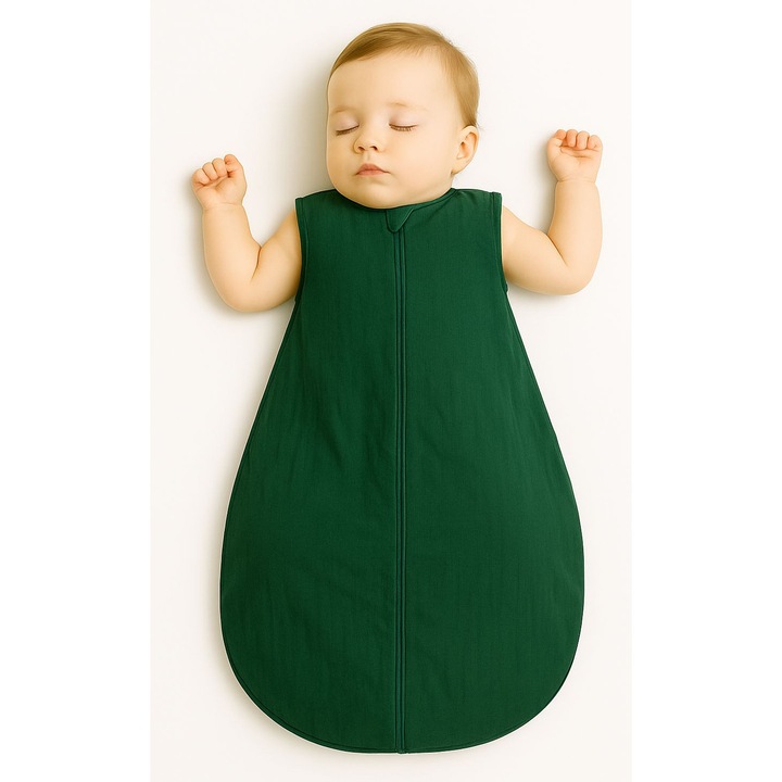 Sac de dormit pentru copii My Sweet Baby, muselina, 6-12 luni, 76x30x50cm, verde padure