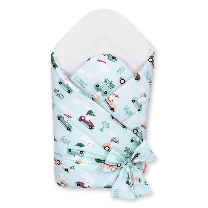 Бебешко одеяло Bobono, синьо/бял модел на зайче, 77x77 см, 100% памучен материал със сертификат OekoTex