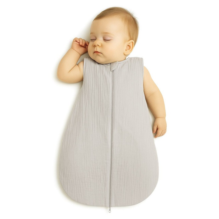 Sac de dormit muselina My Sweet Baby 0-6 luni rotund gri 65x28x45cm