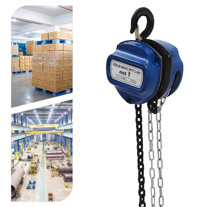 Cric manual cu lant, 1000kg capacitate, 4m, otel mangan G80, albastru