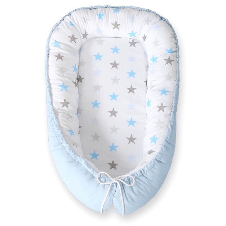 Pozitionator pentru bebelusi Bobono, 95x55cm, ECO FILLBALL, albastru/ alb