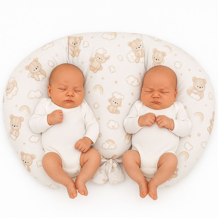 Възглавница за кърмене Bobono за близнаци, 100% памук, Антиалергична, 100x55 см, със сваляем калъф