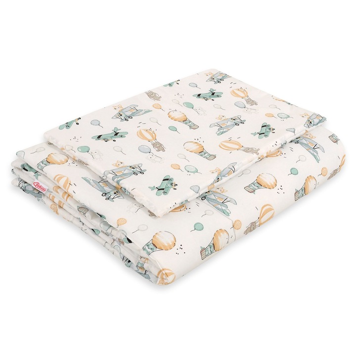 Комплект спално бельо за бебешко креватче Bobono, 120x90см, 100% памук, с хипоалергенен пълнеж, бял