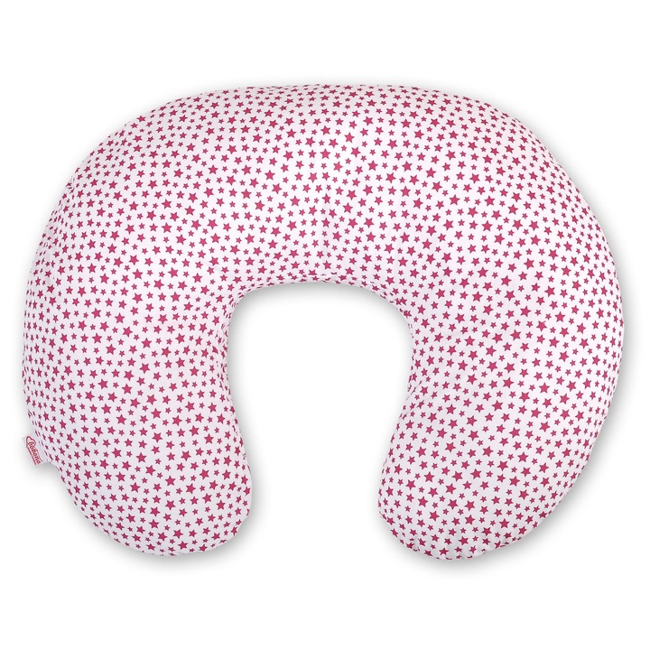 Perna de alaptare Bobono, 60x47cm, bumbac certificat, roz si alb cu stele