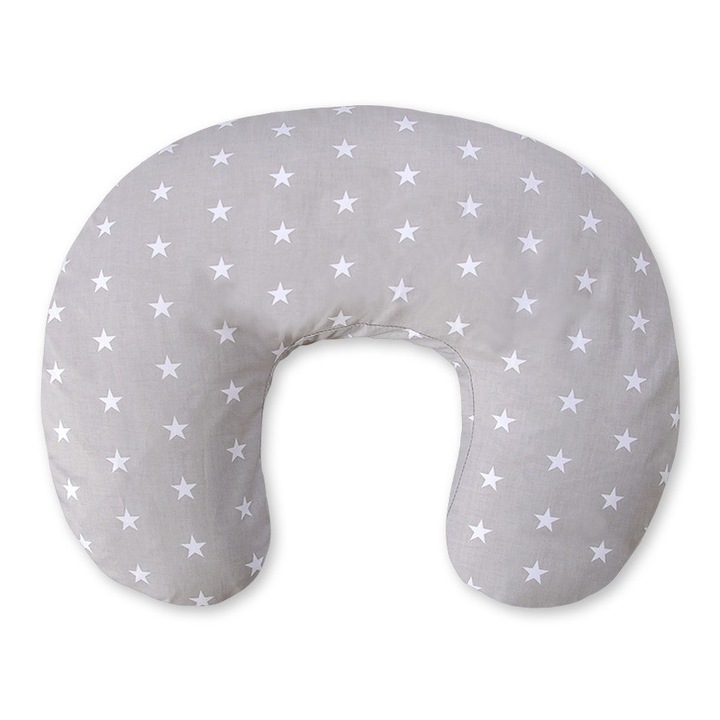 Perna pentru alaptare Bobono fasole, ergonomica, bumbac gri, 60x47cm